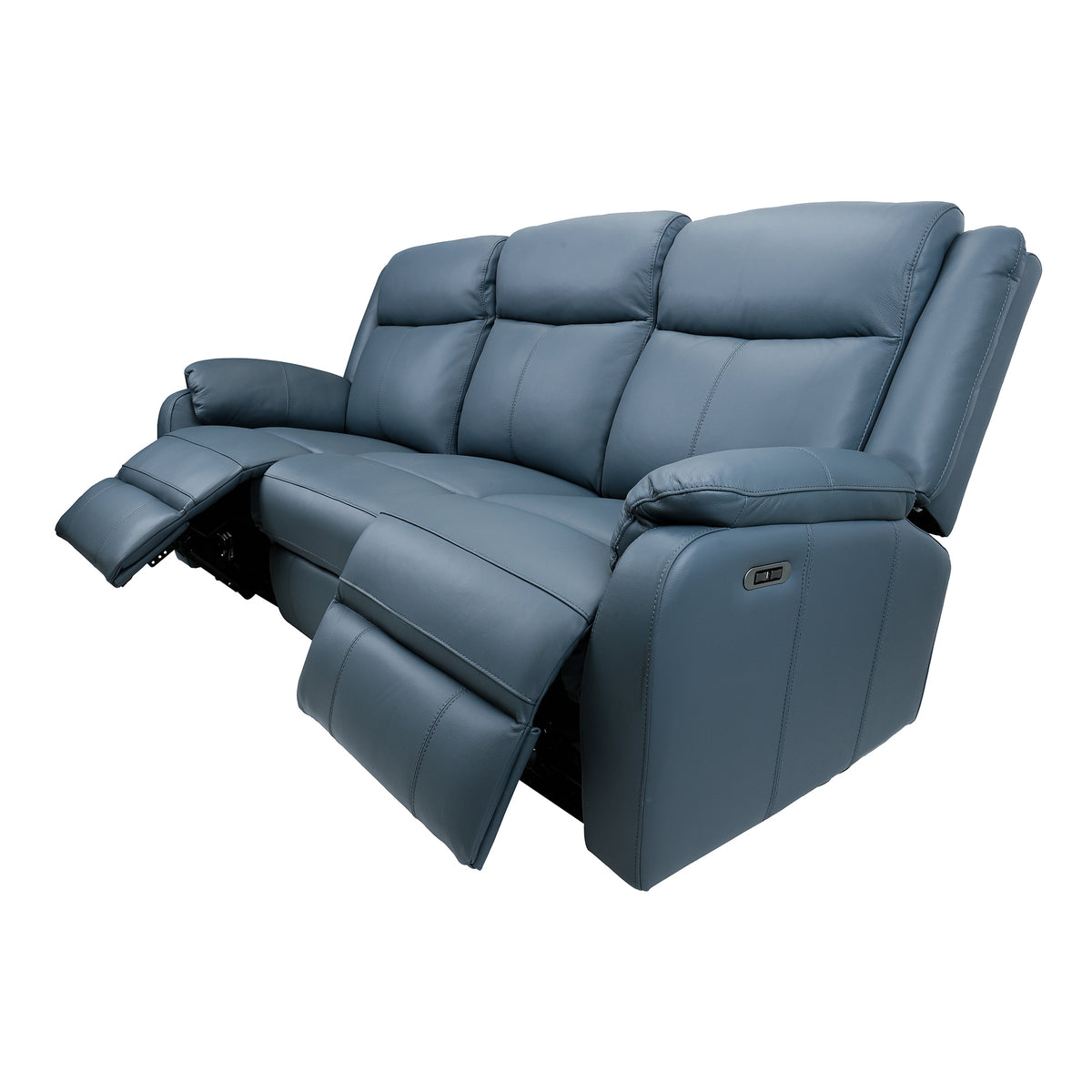 Bella 3 Seater Leather Electric Recliner Sofa Lounge Blue 
