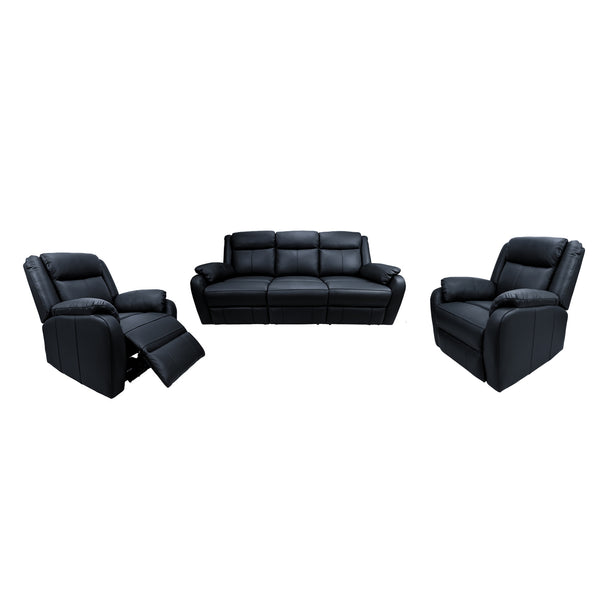 Bella 3+1+1 Seater Leather Electric Recliner Sofa Lounge Black 
