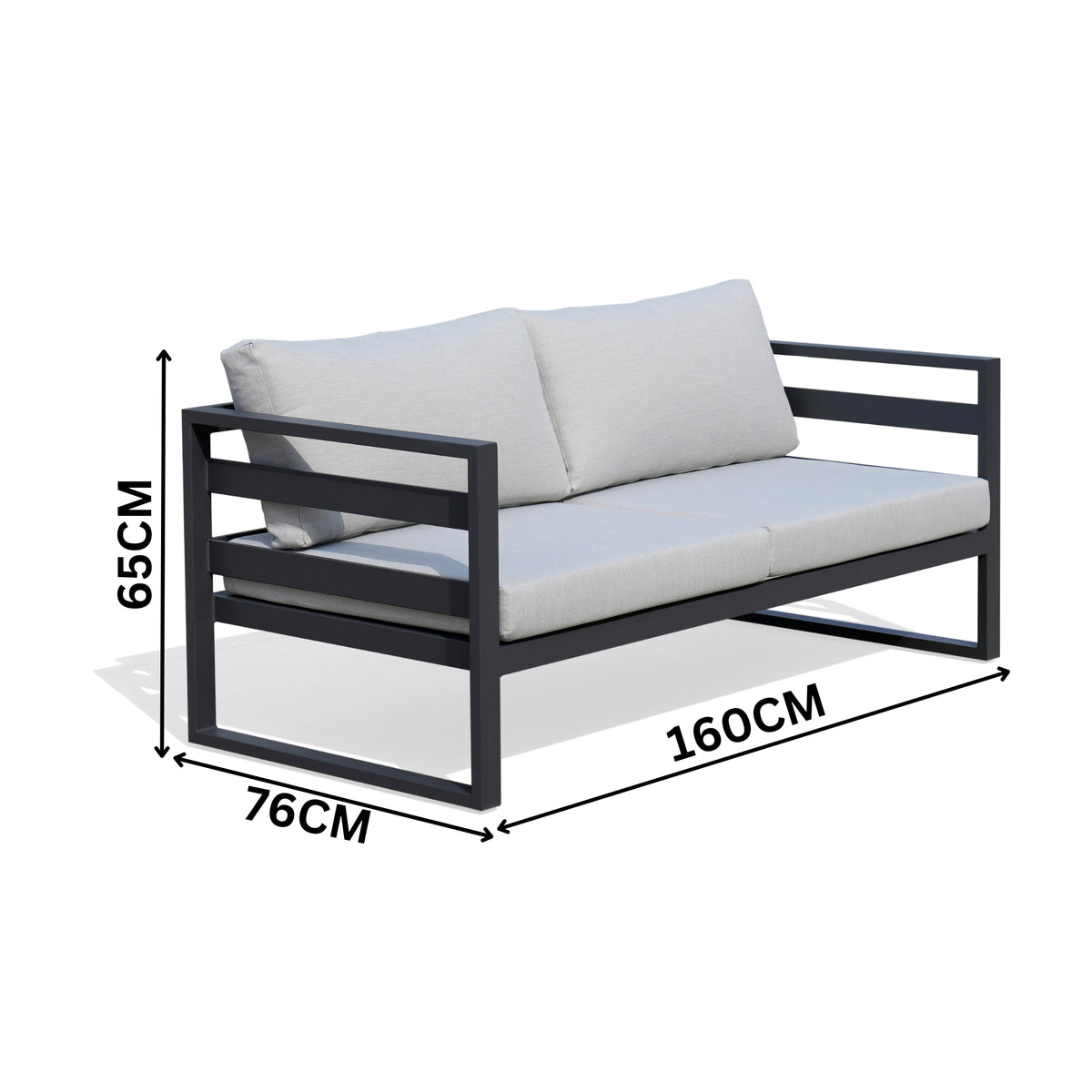 Bellavista 2 Seater Outdoor Sofa Lounge Aluminium Frame Charcoal