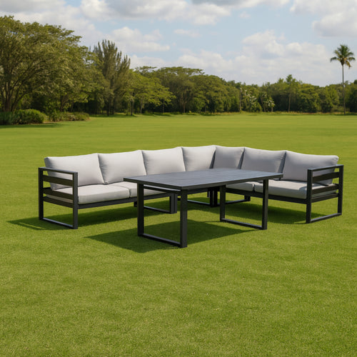 Bellavista 5pc Outdoor Corner Modular Lounge Set Aluminium Dining Setting Charcoal