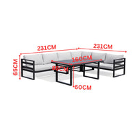 Bellavista 5pc Outdoor Corner Modular Lounge Set Aluminium Dining Setting Charcoal