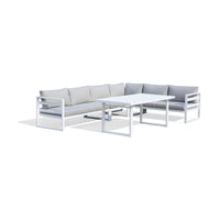 Bellavista 5pc Outdoor Corner Modular Lounge Set Aluminium Dining Setting White