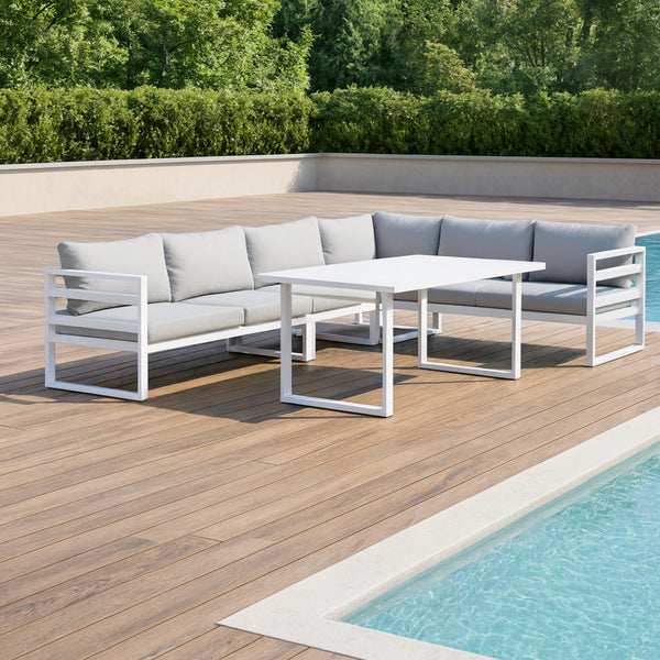 Bellavista 5pc Outdoor Corner Modular Lounge Set Aluminium Dining Setting White