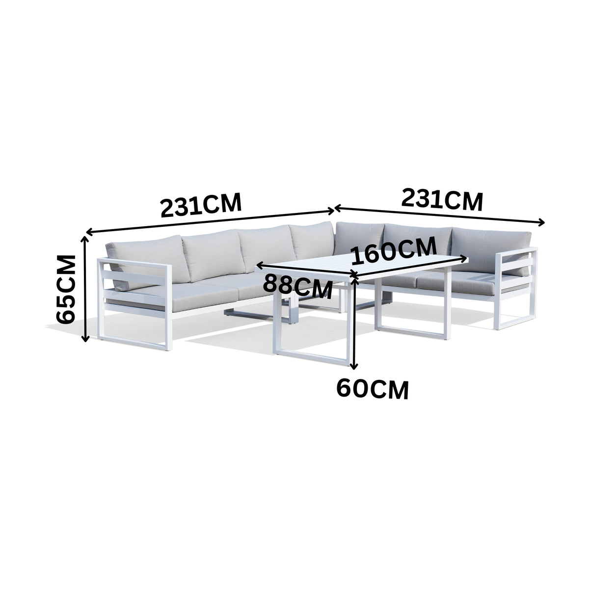 Bellavista 5pc Outdoor Corner Modular Lounge Set Aluminium Dining Setting White