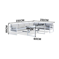 Bellavista 5pc Outdoor Corner Modular Lounge Set Aluminium Dining Setting White
