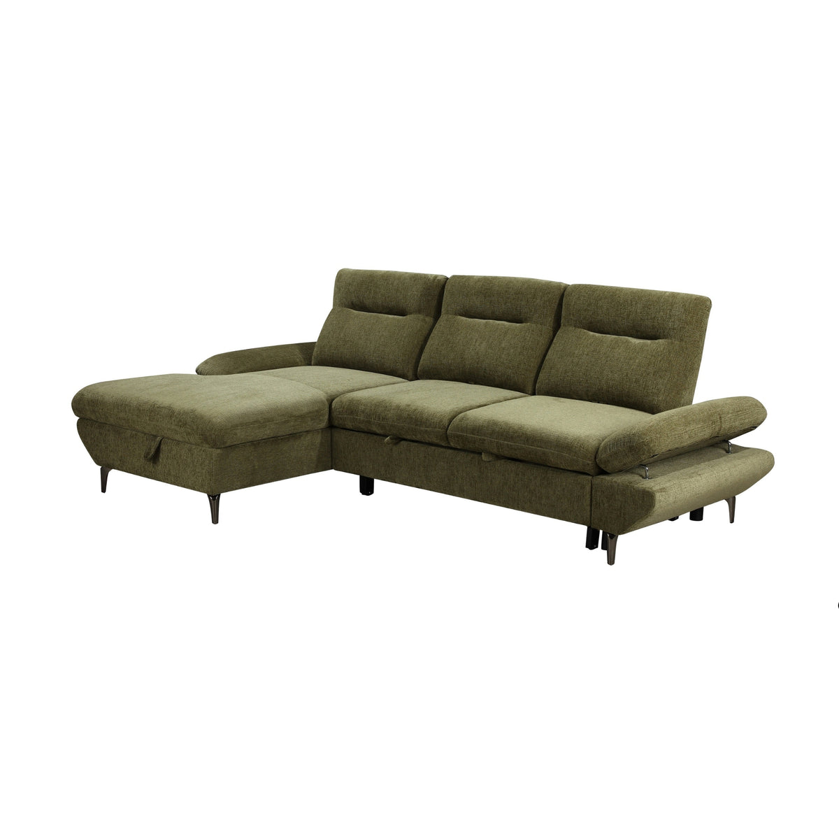 Bellemave 2 Seater Fabric Sofa Bed LHF Storage Chaise Green