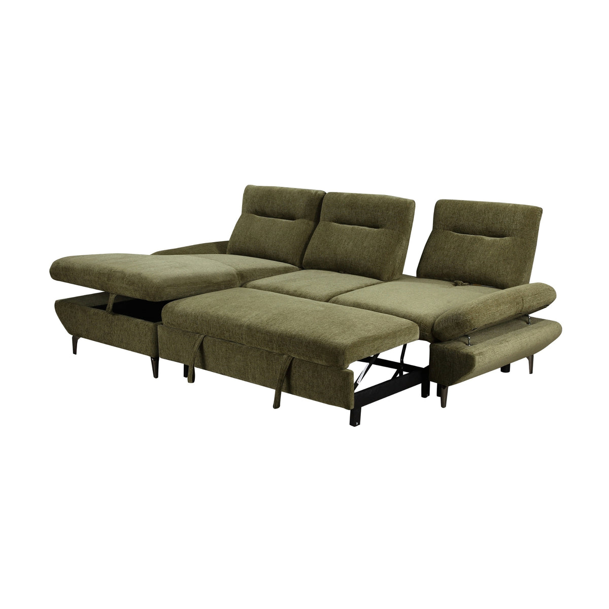 Bellemave 2 Seater Fabric Sofa Bed LHF Storage Chaise Green