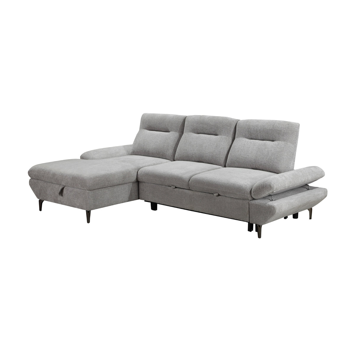 Bellemave 2 Seater Fabric Sofa Bed LHF Storage Chaise Grey