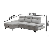 Bellemave 2 Seater Fabric Sofa Bed LHF Storage Chaise Grey