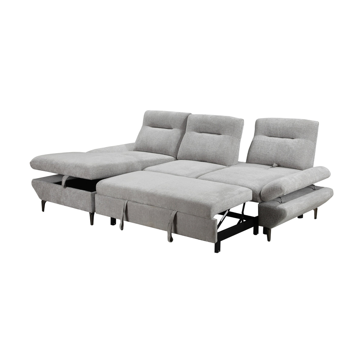 Bellemave 2 Seater Fabric Sofa Bed LHF Storage Chaise Grey