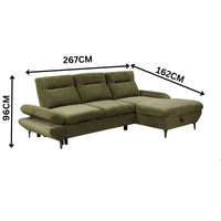 Bellemave 2 Seater Fabric Sofa Bed RHF Storage Chaise Green