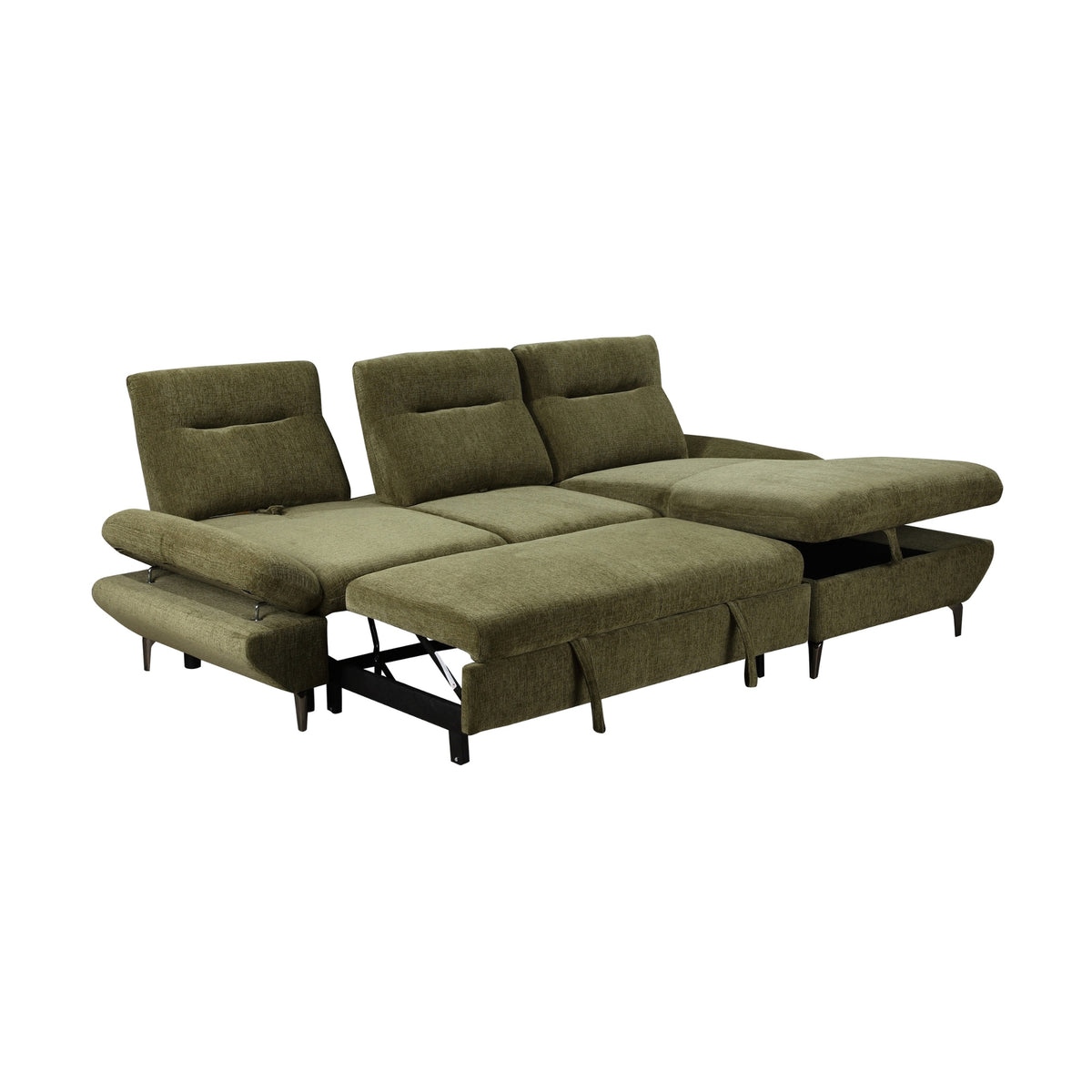 Bellemave 2 Seater Fabric Sofa Bed RHF Storage Chaise Green