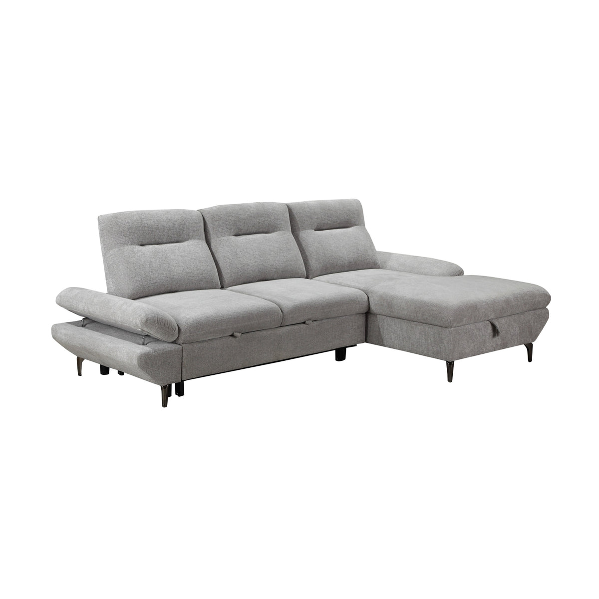 Bellemave 2 Seater Fabric Sofa Bed RHF Storage Chaise Grey
