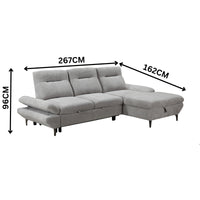 Bellemave 2 Seater Fabric Sofa Bed RHF Storage Chaise Grey