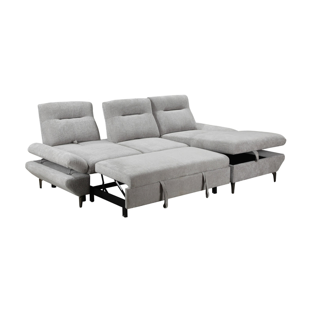 Bellemave 2 Seater Fabric Sofa Bed RHF Storage Chaise Grey