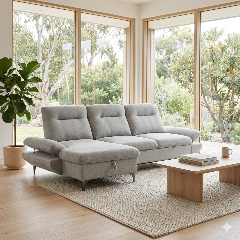Bellemave 2 Seater Fabric Sofa Bed LHF Storage Chaise Grey