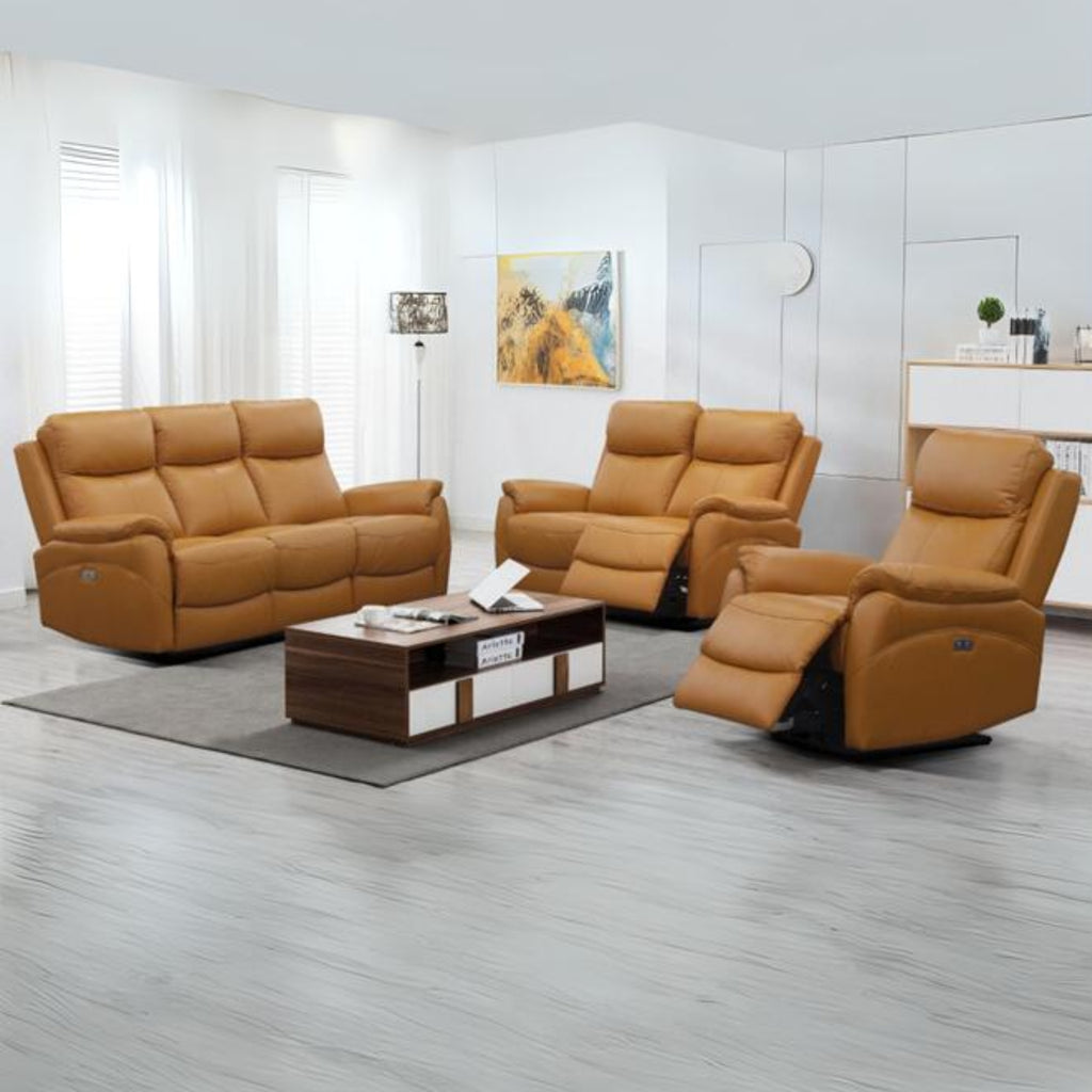 Berkeley Leather Electric Recliner Sofa Suite 3 + 1 + 1 Tangerine