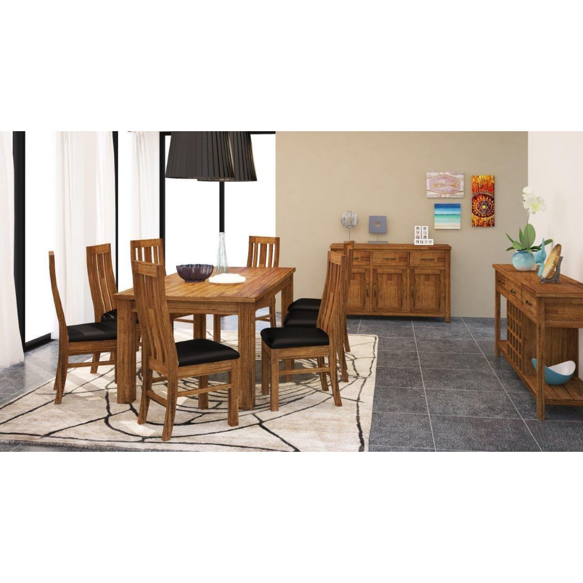 Birdsville 7pc Dining Set 190cm Table 6 PU Seat Chair Solid Mt Ash Wood - Brown