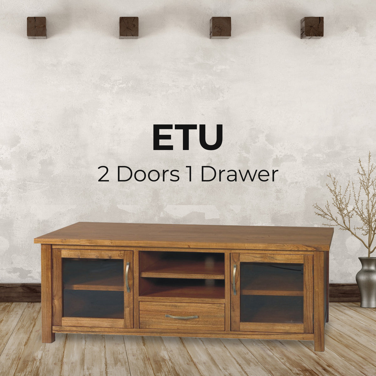 Birdsville ETU Entertainment TV Unit 172cm 2 Door 1 Drawer Mt Ash Wood - Brown