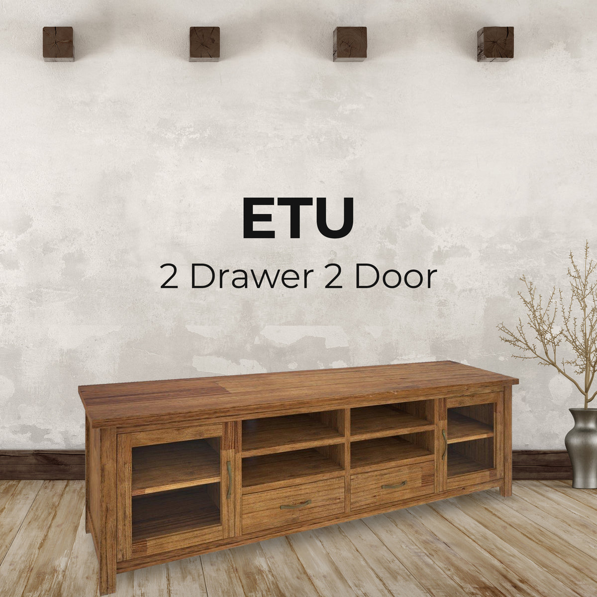 Birdsville ETU Entertainment TV Unit 223cm 2 Door 2 Drawer Mt Ash Wood - Brown