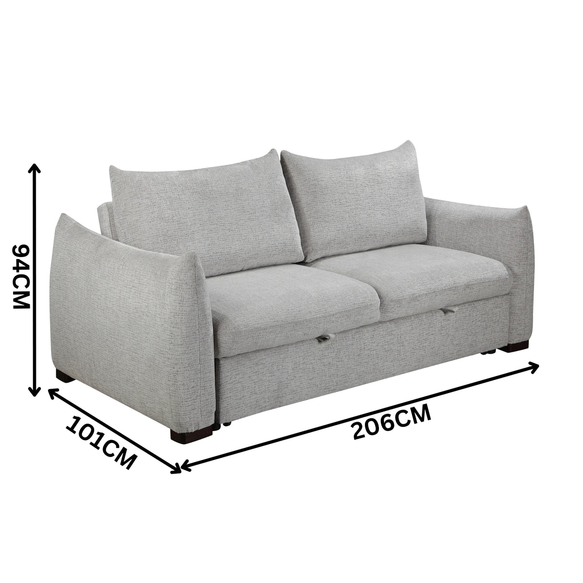 Bondie 3 Seater Fabric Sofa Pullout Bed Grey