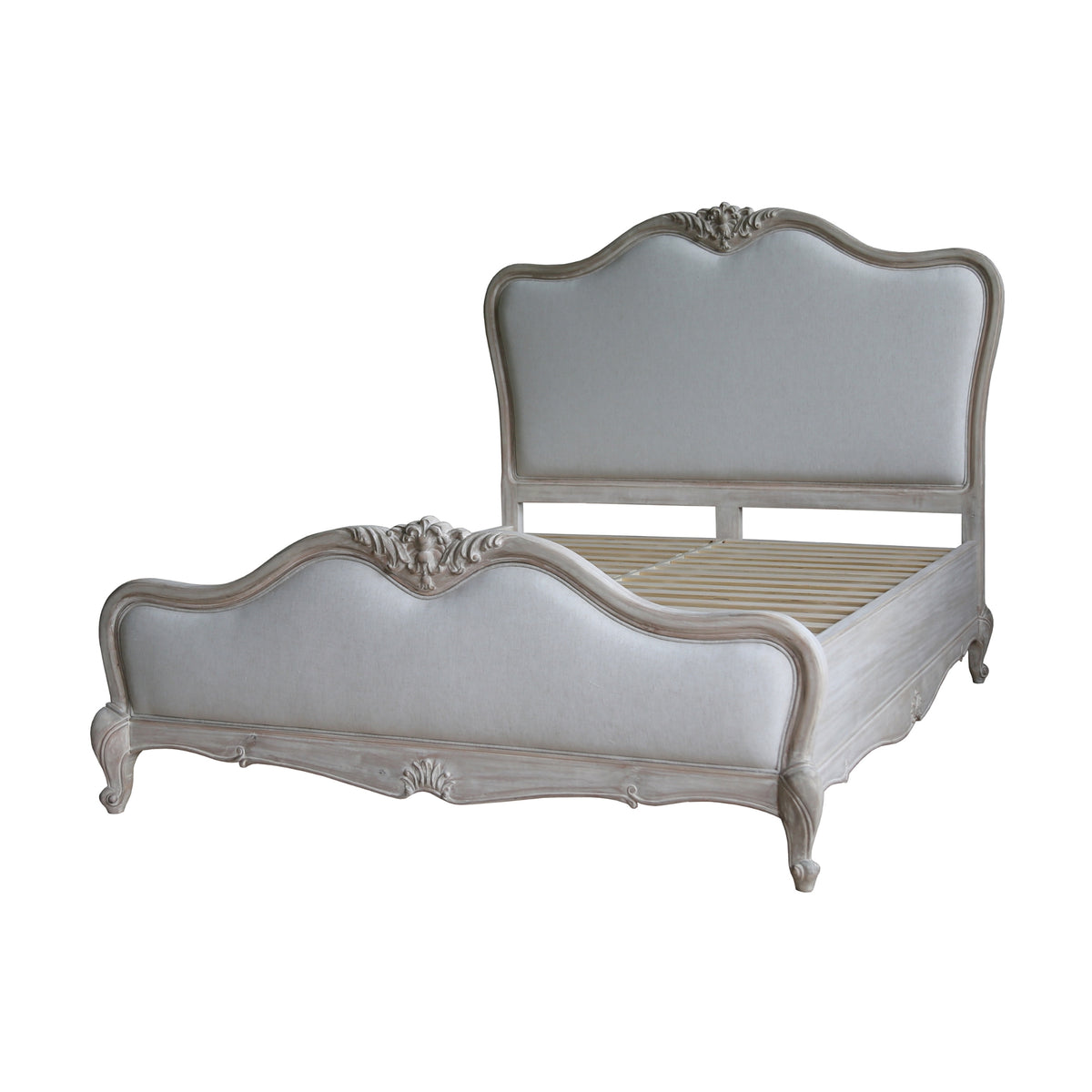 Bordeaux Queen Bed Frame French Provincial Upholstered Grey Wash