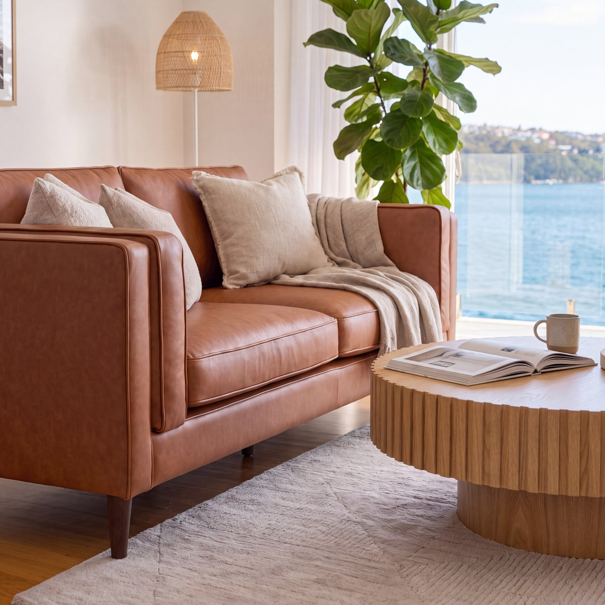 Brahm 3 Seater Sofa Premium Faux Leather Tan