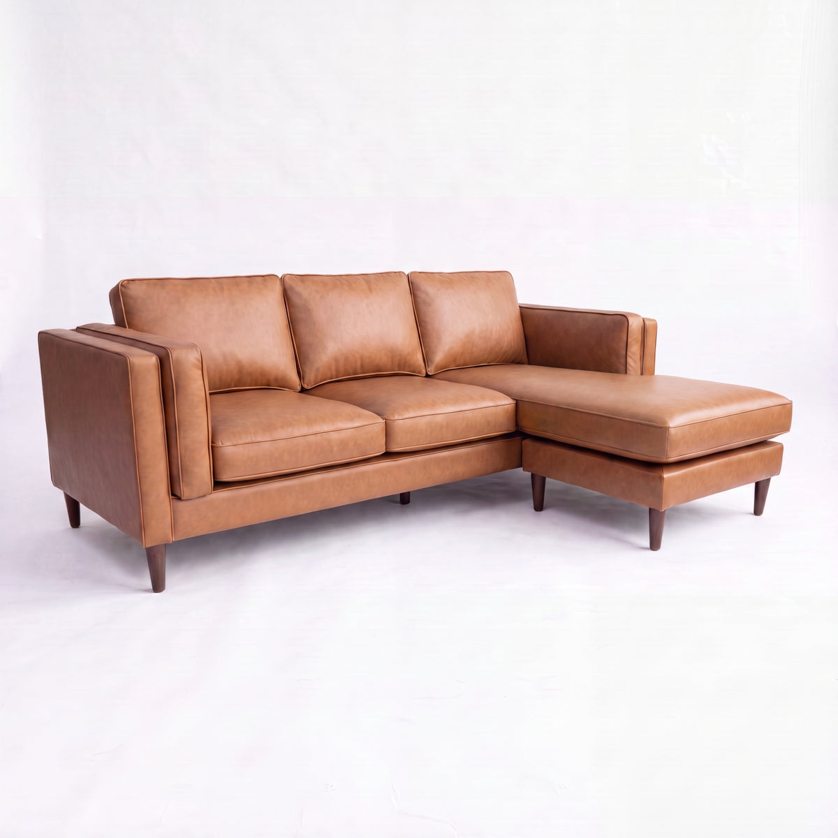 Brahm 3 Seater Sofa Reversible Chaise Premium Faux Leather Tan