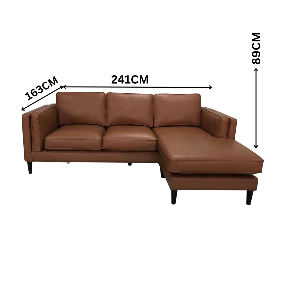 Brahm 3 Seater Sofa Reversible Chaise Premium Faux Leather Tan