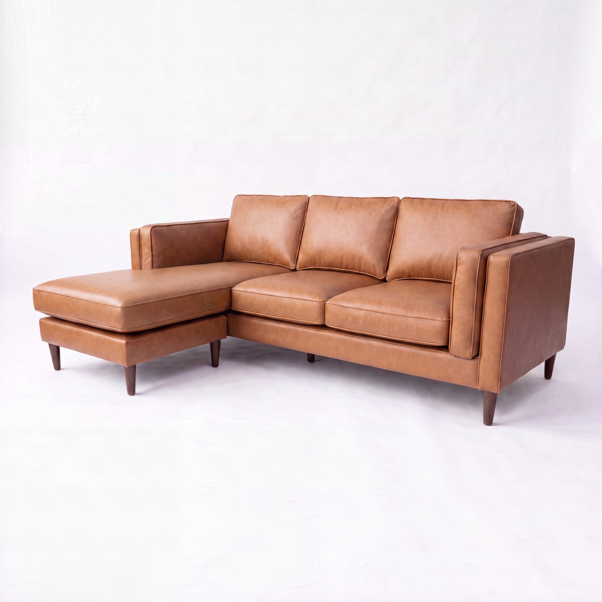 Brahm 3 Seater Sofa Reversible Chaise Premium Faux Leather Tan