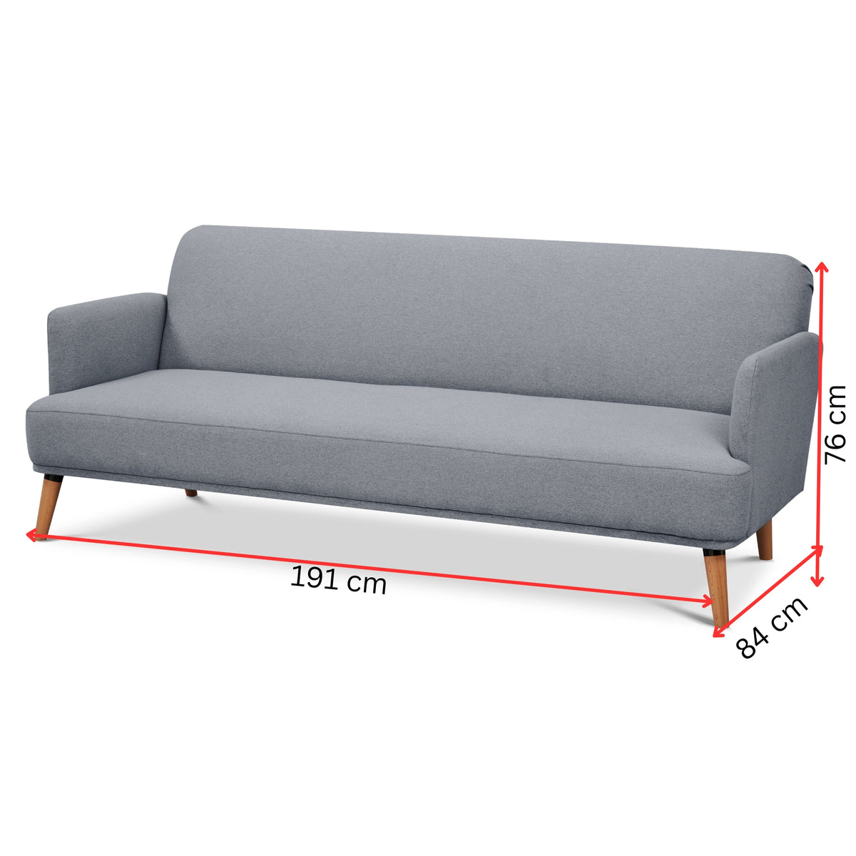 Brianna 3 Seater Fabric Sofa Bed Light Grey 