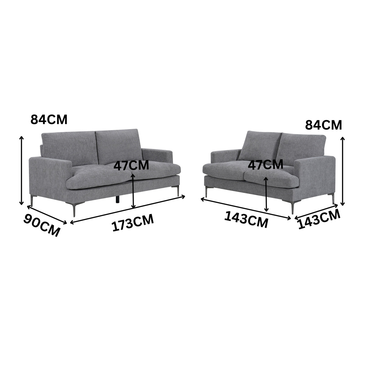 Brontee 2 + 3 Set Seater Fabric Sofa Slate Grey