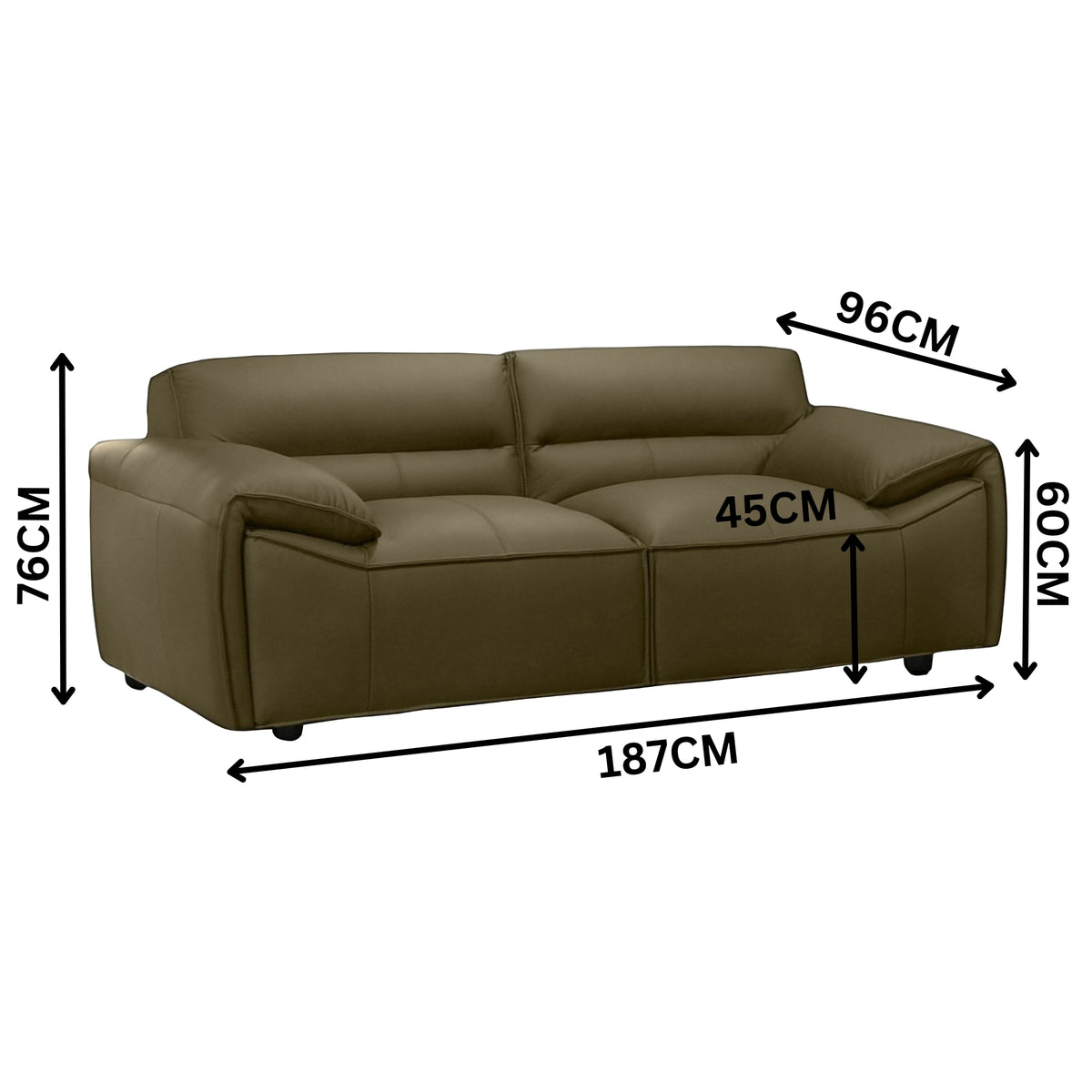 Brunelli 2 Seater Sofa Genuine Leather Olive Green