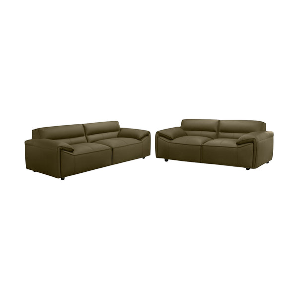 Brunelli 2+3 Seater Set Sofa Genuine Leather Olive Green