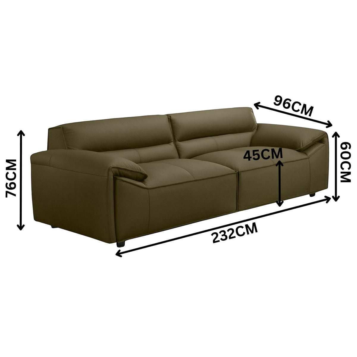 Brunelli 3 Seater Sofa Genuine Leather Olive Green