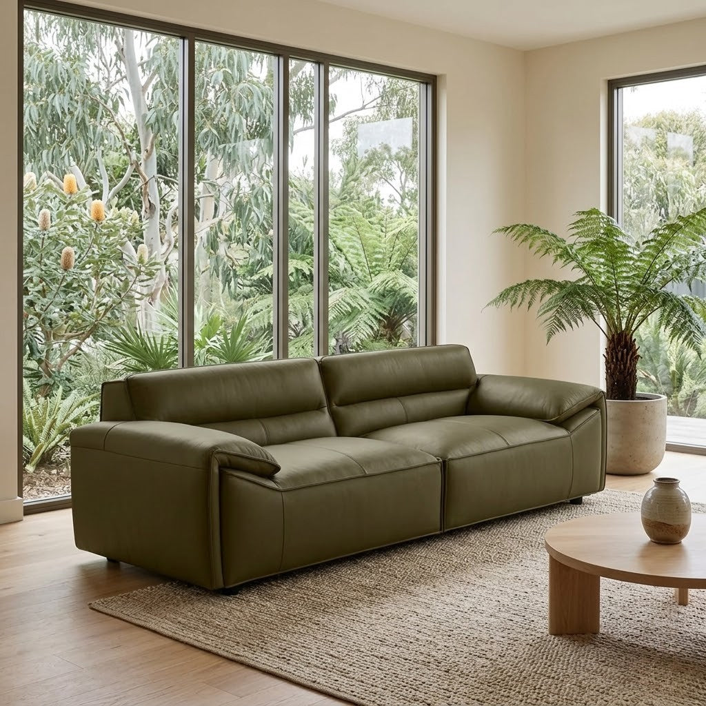 Brunelli 3 Seater Sofa Genuine Leather Olive Green