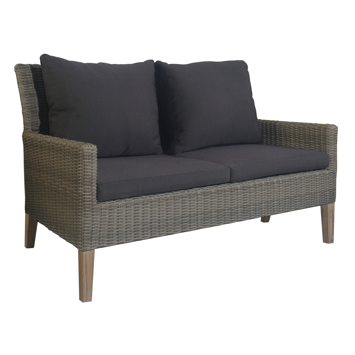 Byron 4pc Rattan Outdoor Sofa Set 2 Seater Wicker Lounge Grey Coffee Table 