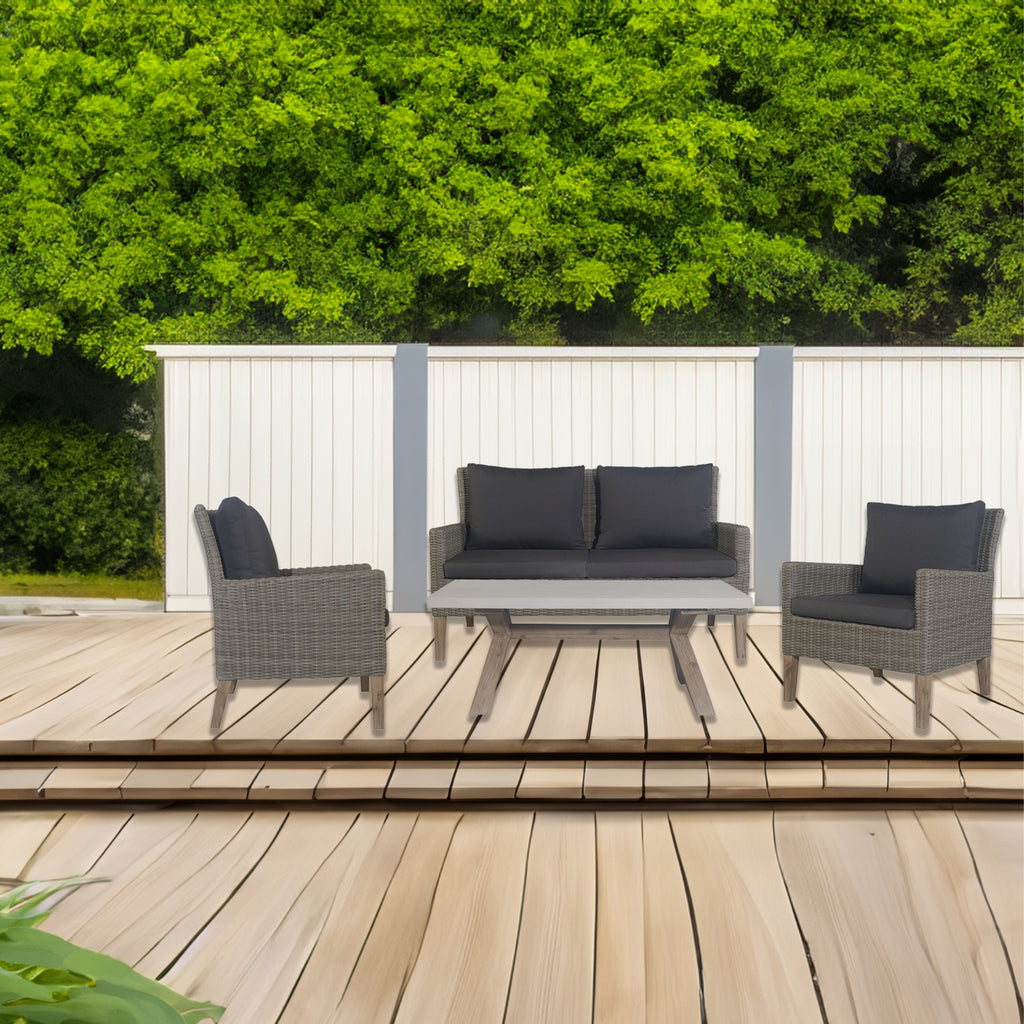 Byron 4pc Rattan Outdoor Sofa Set 2 Seater Wicker Lounge White Coffee Table 