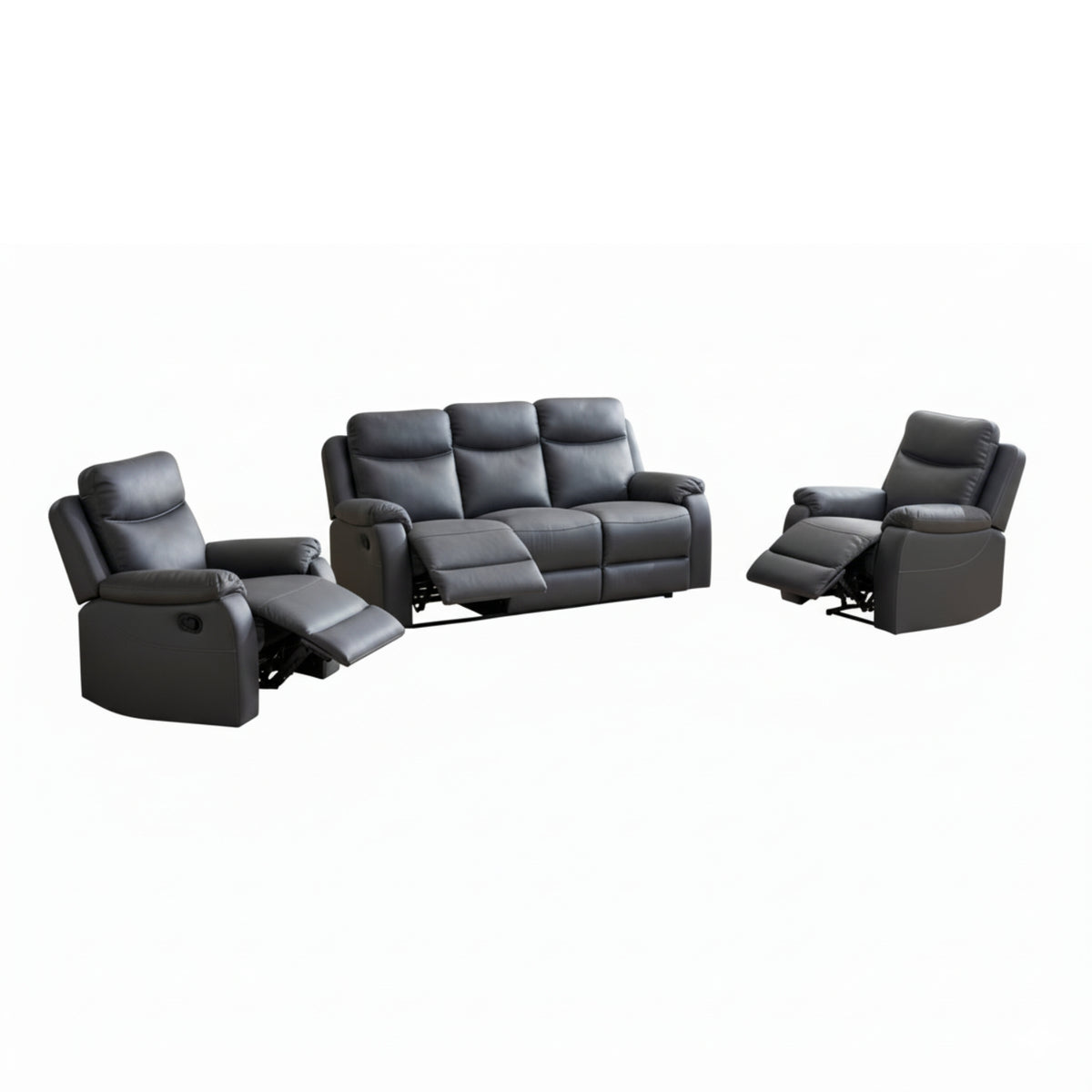Harry 1+1+3 Seater Manual Recliner Sofa Lounge Set Endurotek Fabric Lounge Licorice Grey