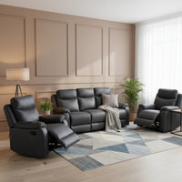 Harry 1+1+3 Seater Manual Recliner Sofa Lounge Set Endurotek Fabric Lounge Licorice Grey