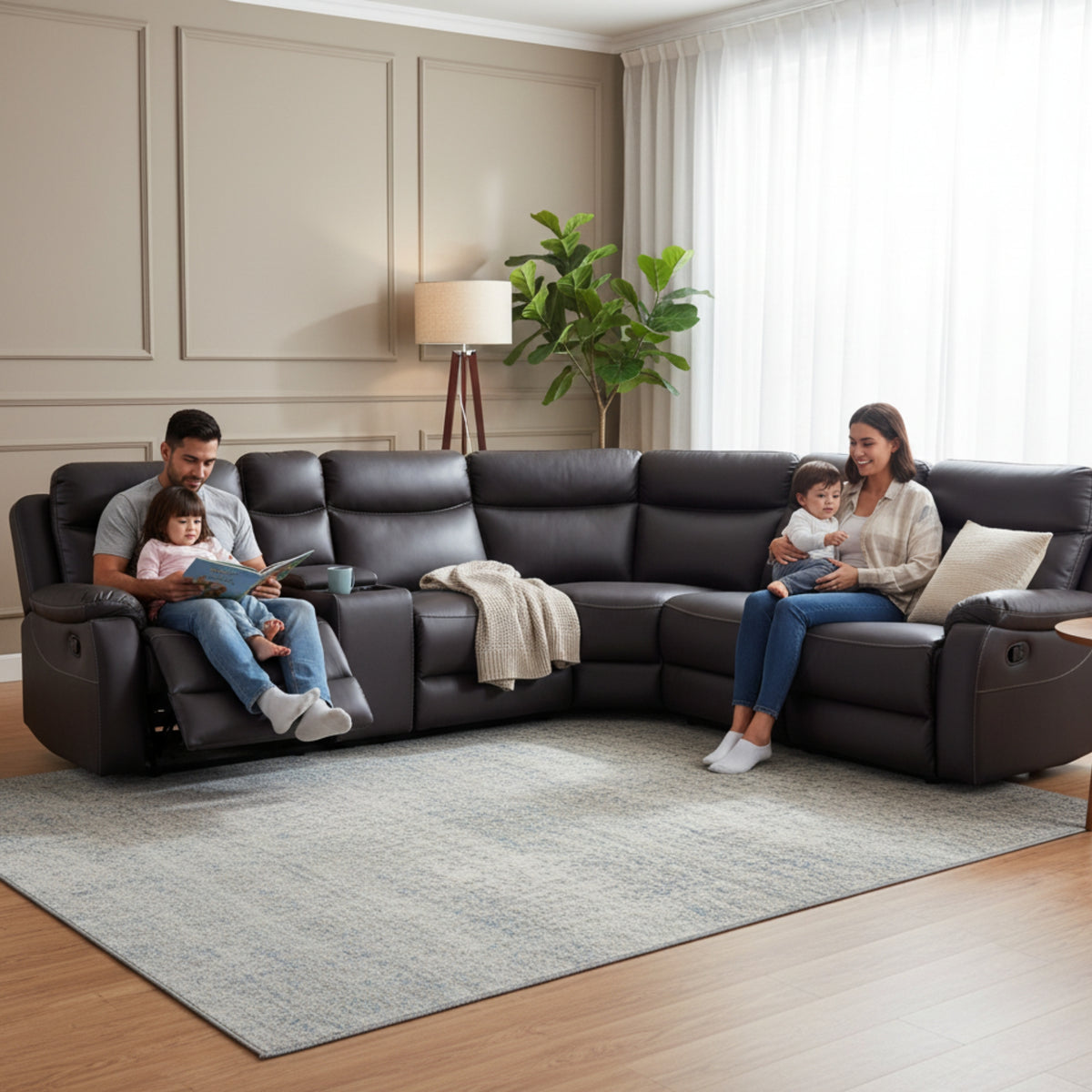 Harry 4 Seater Manual Corner Recliner Endurotek Fabric Lounge Licorice Grey