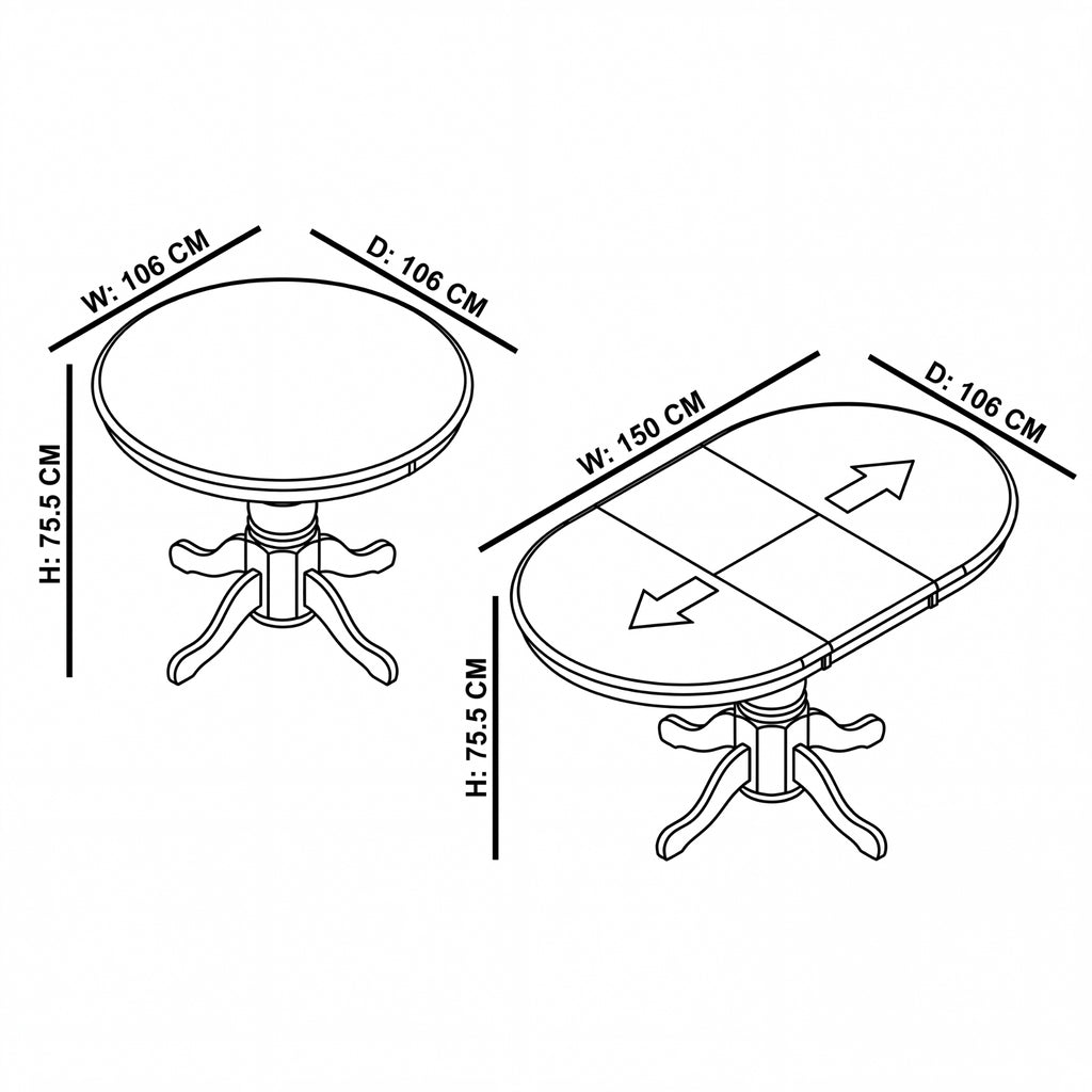 Cairns 106-150cm Extendable Round Hampton Dining Table White