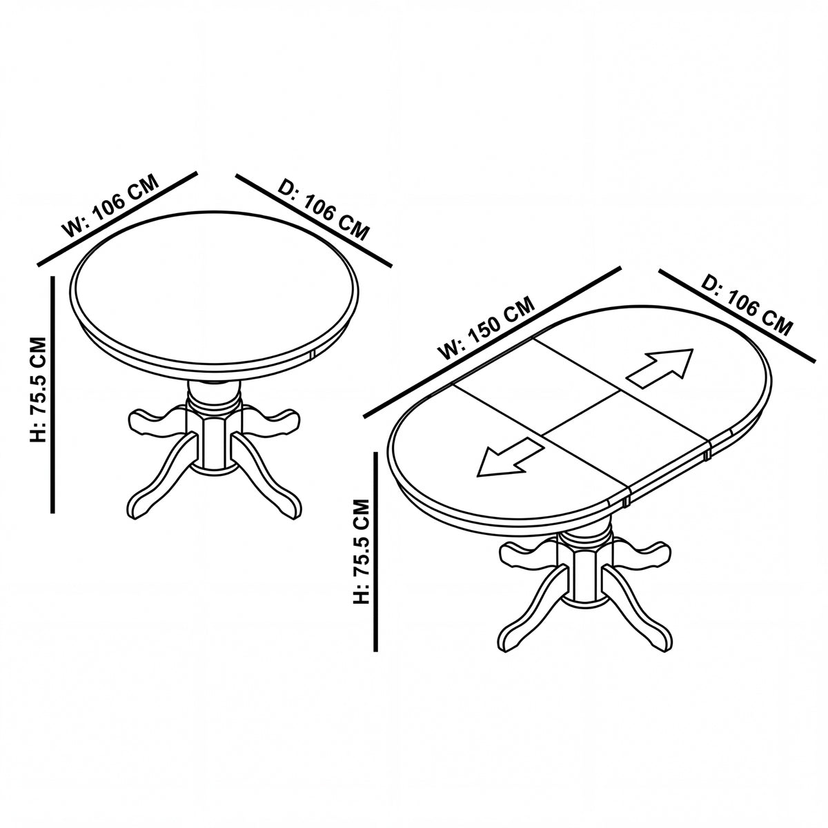 Cairns 106-150cm Extendable Round Hampton Dining Table White