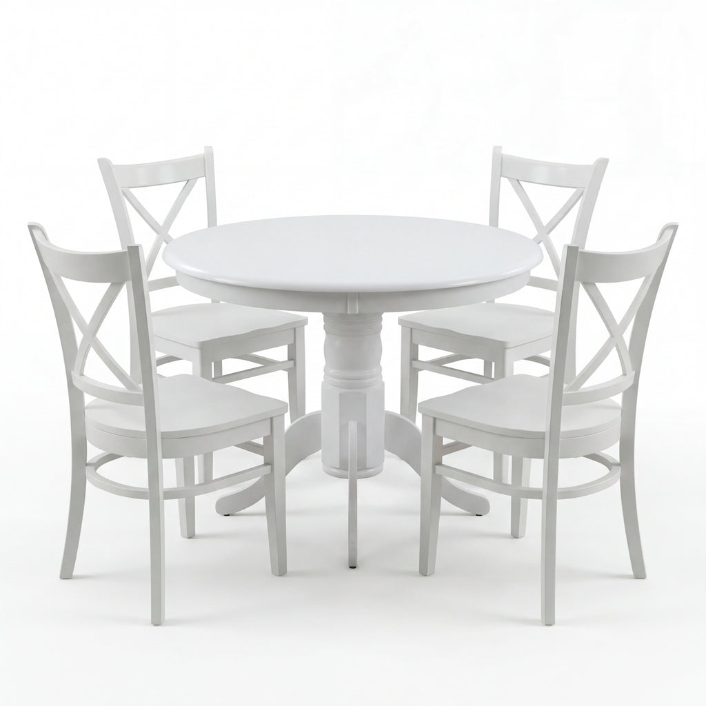 Cairns 5pc Set 106cm Hampton Dining Table Chair White