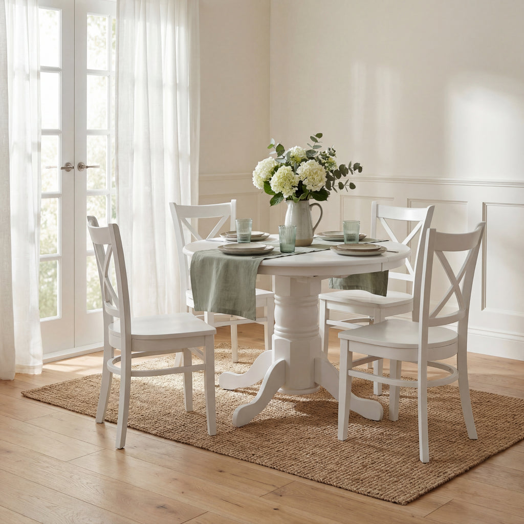 Cairns 5pc Set 106cm Hampton Dining Table Chair White