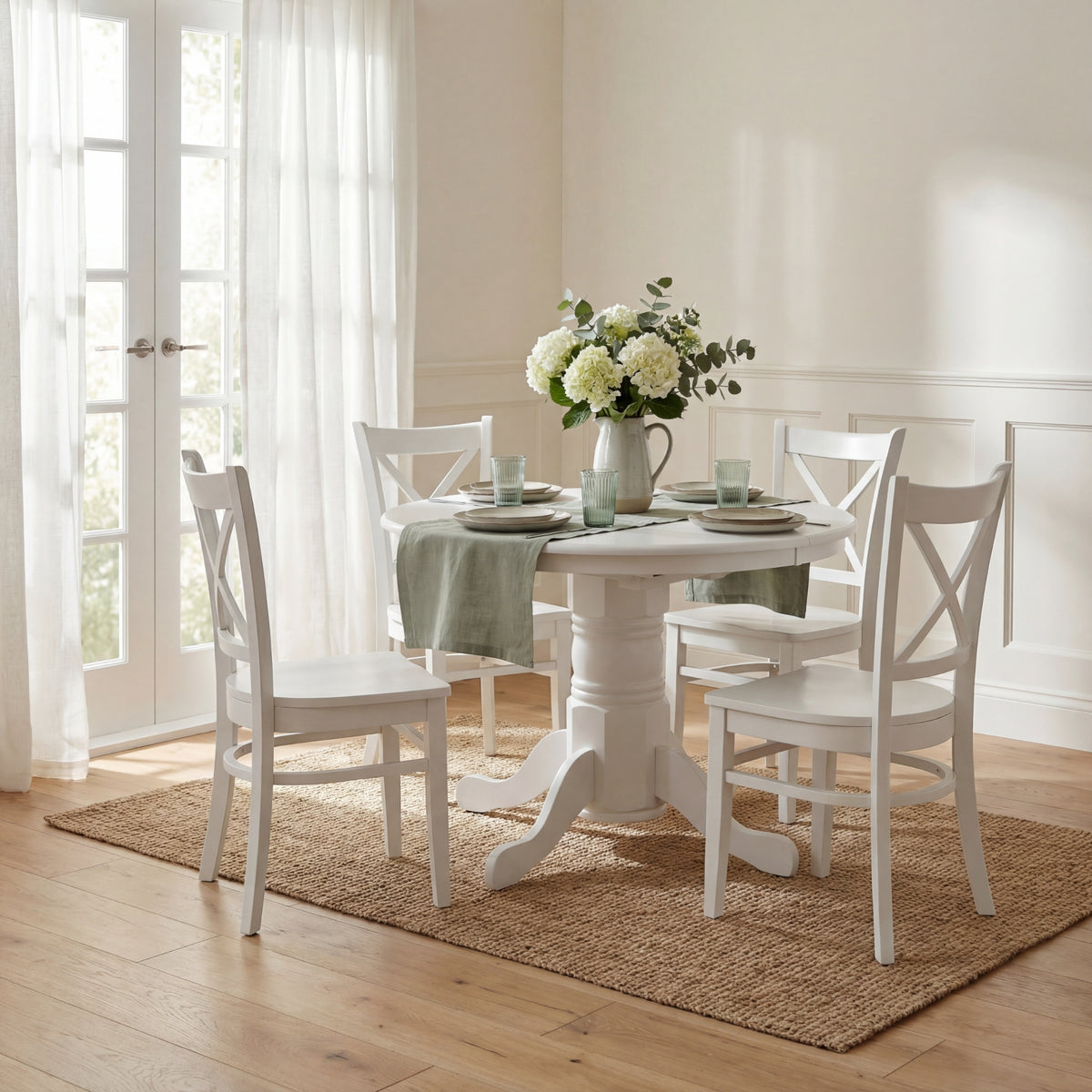 Cairns 5pc Set 106cm Hampton Dining Table Chair White