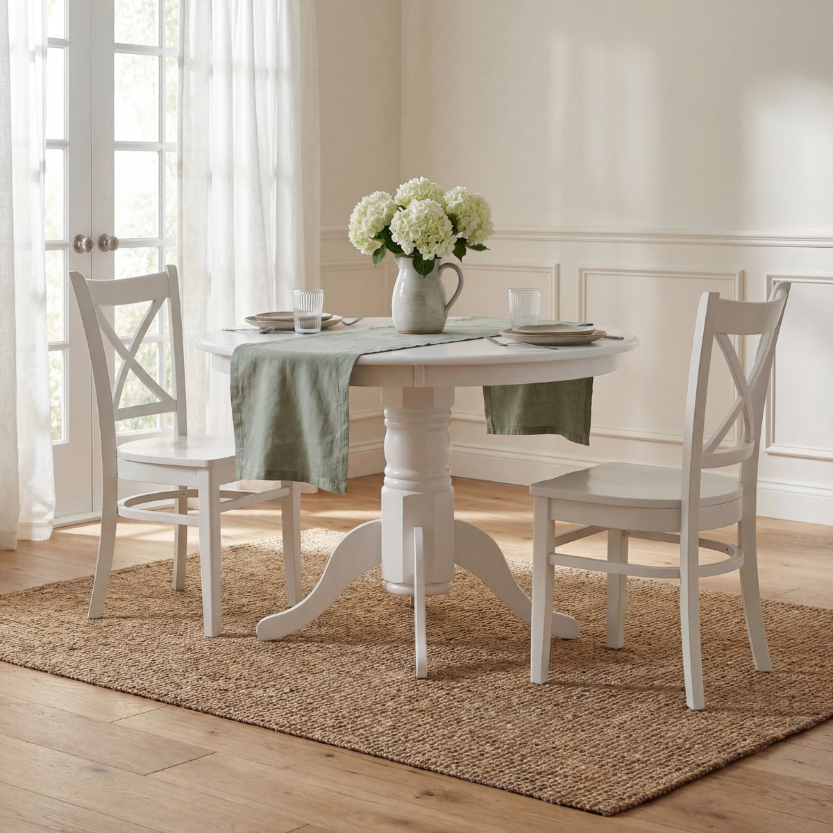 Cairns 5pc Set 106cm Hampton Dining Table Chair White