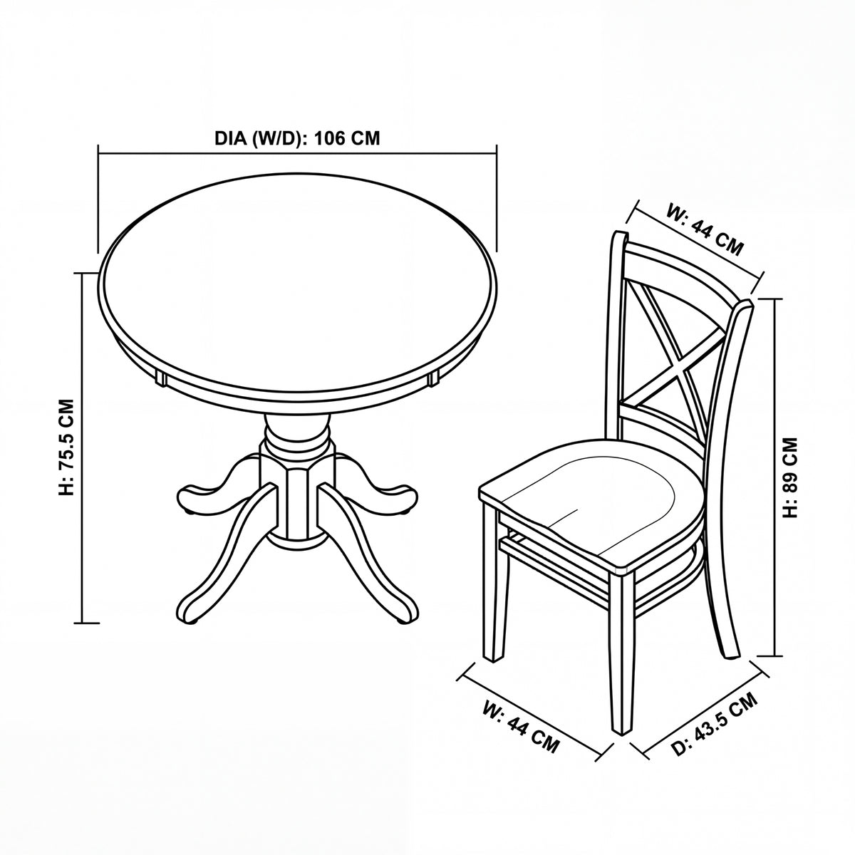 Cairns 5pc Set 106cm Hampton Dining Table Chair White