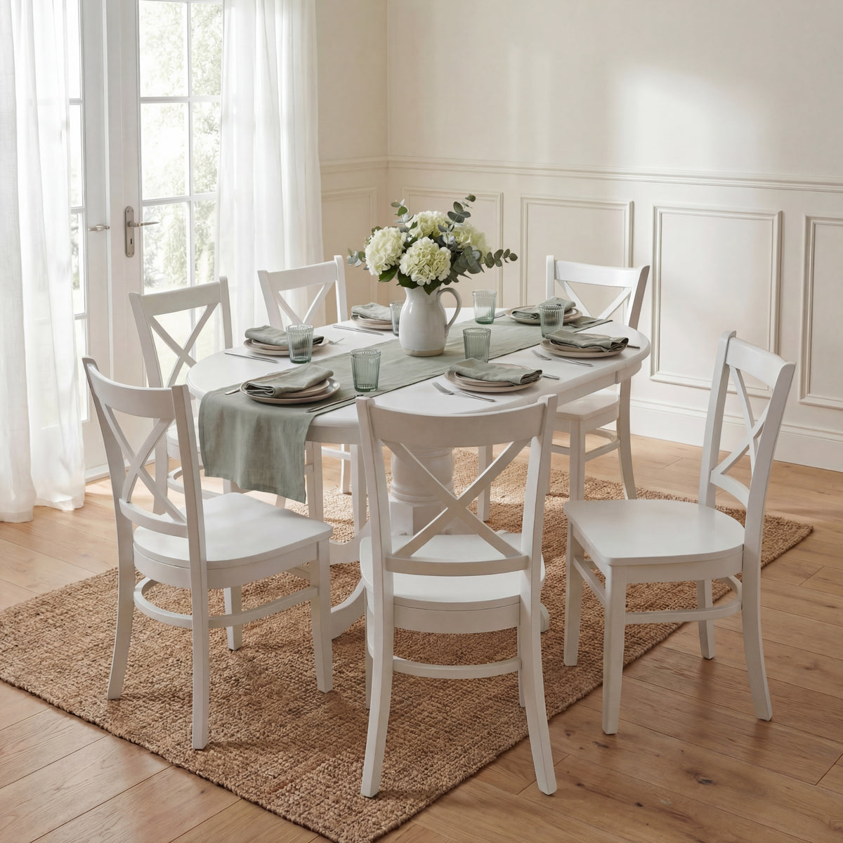 Cairns 7pc Set 106-150cm Extendable Hampton Dining Table Chair White