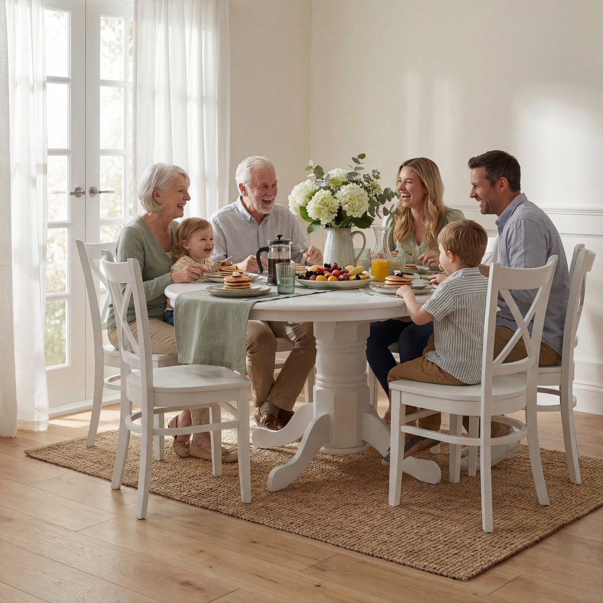 Cairns 7pc Set 106-150cm Extendable Hampton Dining Table Chair White